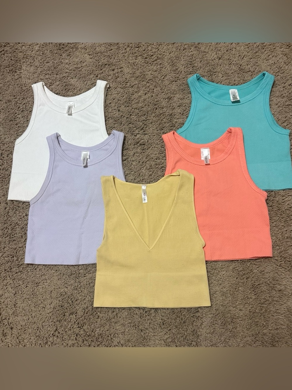 Nikibiki Ribbed Tank Top Set - White, Lavender, Yellow, Coral, Teal